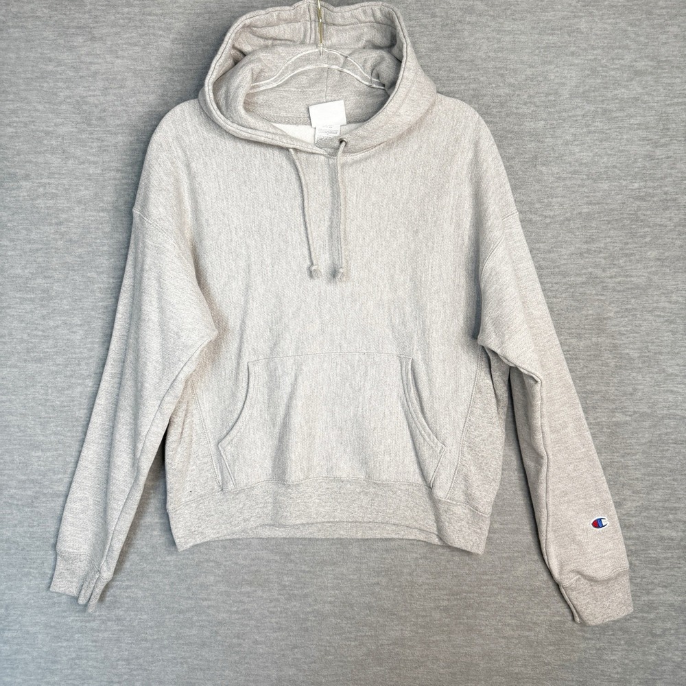 Champion Hoodie Women Size Large Gray  Reverse‎ Weave Cropped Hooded Sweatshirt